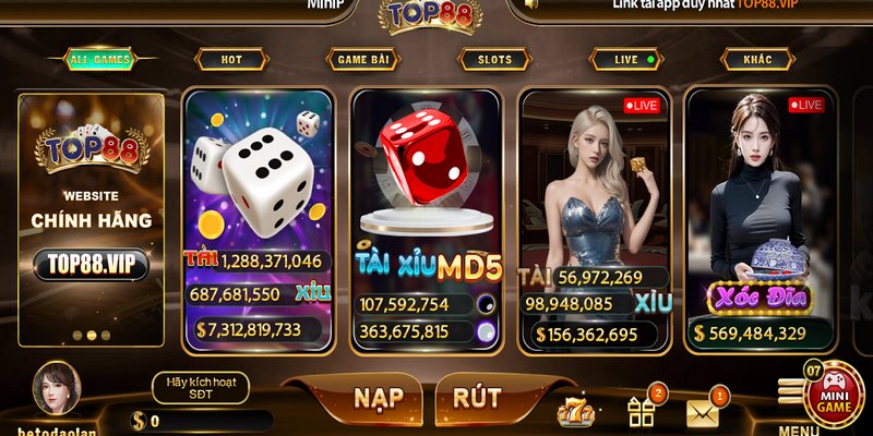 Giao diện Game Top88 được thiết kế sang trọng và đẳng cấp, tương thích đa nền tảng