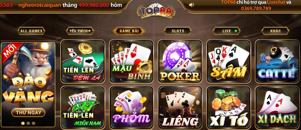 Giới thiệu tổng quan sảnh game bài đổi thưởng TOP88