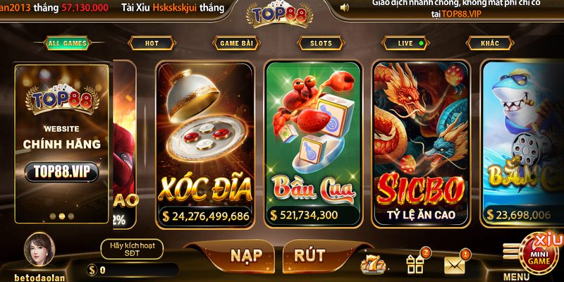 Hệ thống kho game Top88 đa dạng, luôn cập nhật mới