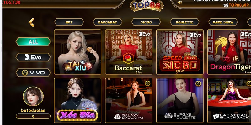 Ưu điểm của Sảnh Live Casino Trực Tuyến Taoị Cổng Game TOP88